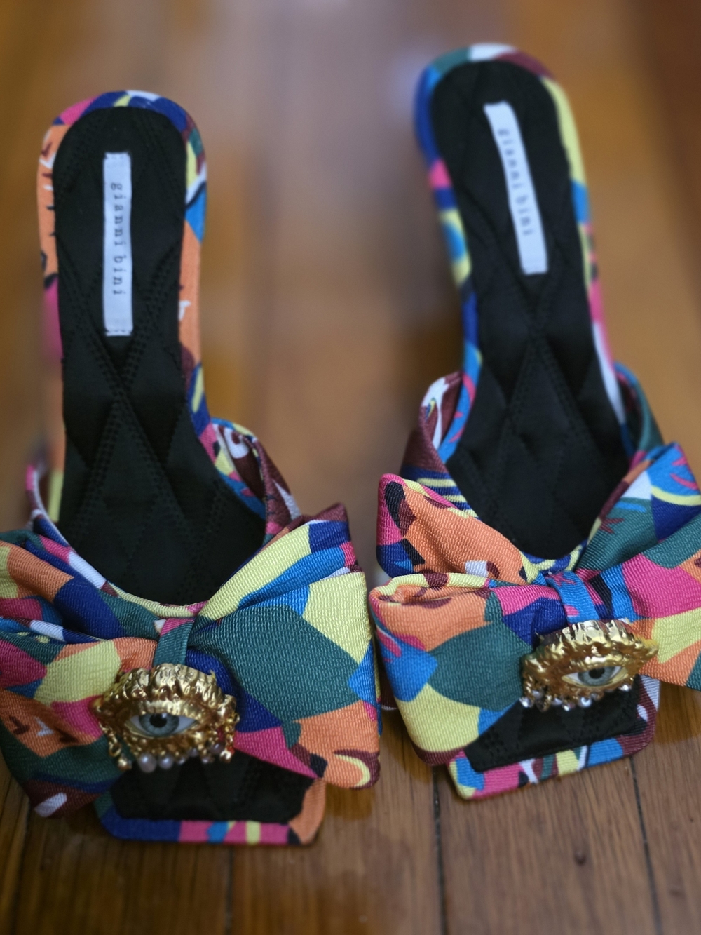 Gianni Bini Multicolor Bow Sandals with Gold Eye Accent